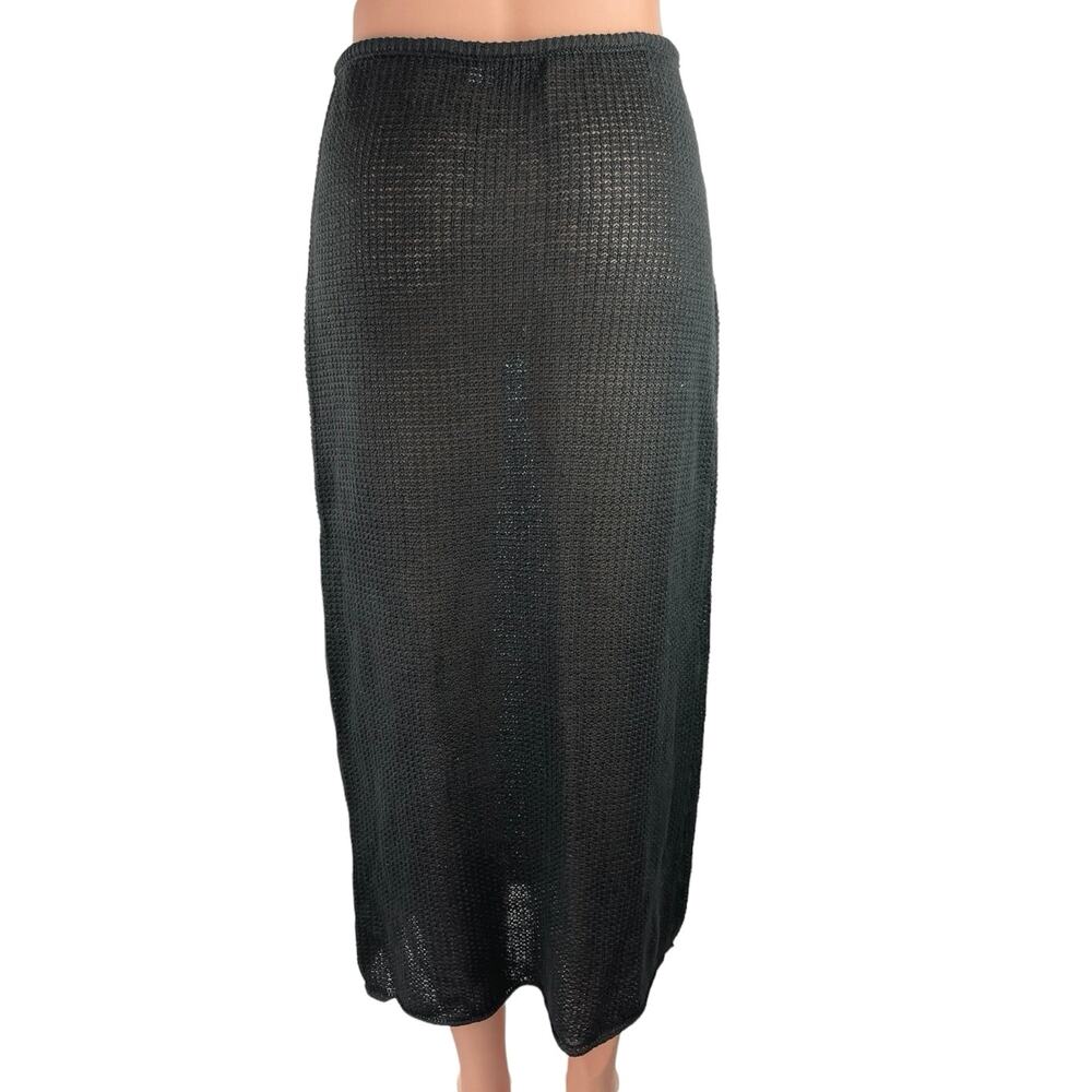 Onia Black 100% Linen Knit Crochet Low Rise Semi Sheer Pull On Midi Skirt S - Picture 8 of 11